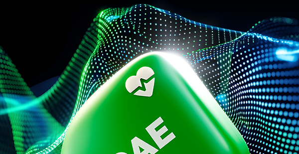 Défibrillateur vert, compact,  facile à utiliser, idéal en cas d'arrêt cardiaque.